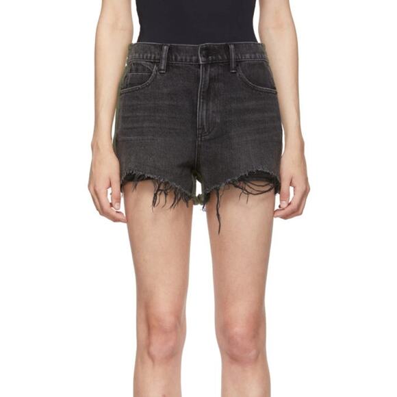 Alexander Wang Denim Jean Shorts Bite Clash, Black Denim Front Fleece Back Sz 26 - Picture 1 of 8
